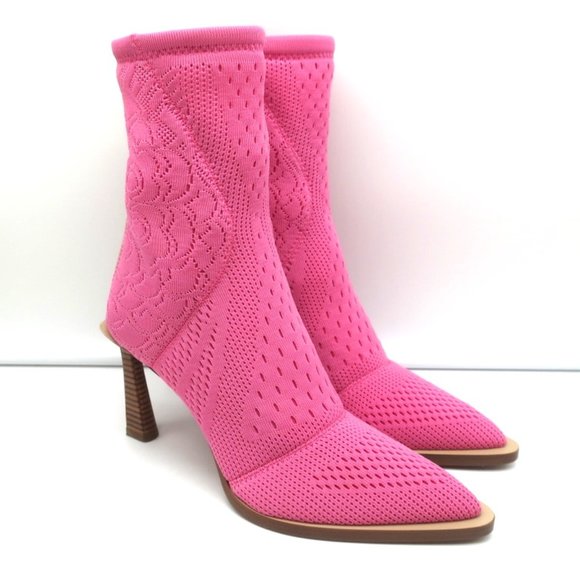 FENDI FFRAME JACQUARD MESH KNIT ANKLE BOOTS PINK SIZE 36 POINTED TOE HEEL - Picture 1 of 11